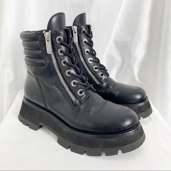 3.1 Phillip Lim Kate Lug Sole Double Zip Leather Combat Moto Boots Black Size 6